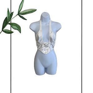SHEIN Silky White Corset Style Halter Top